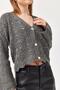 Balloon Sleeve Knitted Patterned Crop Knitwear Cardigan Smoked - 3