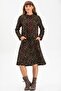 Long Sleeve Sudenaz Flannel Short Autumn and Winter Dress Floral Pattern Black Syh