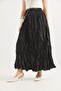 Wrinkled Model Elastic Waist Women's Skirt Black - 3