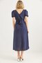 Waist Tie V Neck Linen Dress Navy Blue - 5