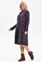 Long Sleeve Sudenaz Flannel Short Autumn and Winter Dress Floral Pattern Navy Blue Lcvt - 6