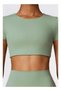 Womens Crop Top Shirt Short Sleeves - Padded Low Impact Workout Yoga Shirt - 5
