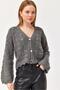 Balloon Sleeve Knitted Patterned Crop Knitwear Cardigan Smoked - 5
