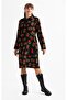 Long Sleeve Flannel Lily Pattern Midi Length Cute Autumn and Winter Dress Black Syh - 5
