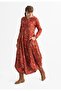 Long Sleeve Velvetin Ayşegül Patterned Long Autumn and Winter Dress Burgundy Brd - 5