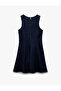 Sleeveless Crew Neck Zipper Stitching Detailed Flounce Mini Denim Dress - 5
