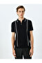 Half Zipper Stripe Detailed Short Sleeve Knitwear T-Shirt - 3