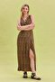 V Neck Slit Detail Long Dress - 3