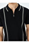 Half Zipper Stripe Detailed Short Sleeve Knitwear T-Shirt - 5