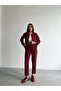 Women's Zippered Jacket Pants Bottom-Top Burgundy Set