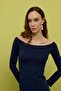 Women's Navy Blue Madonna Collar Mini Dress - 2