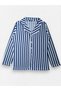 Boy's Suede Cotton Shirt Collar Buttoned Blue Striped Ribbed Winter Pajama Set - 4