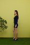 Women's Navy Blue Madonna Collar Mini Dress - 5