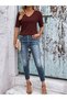 Lycra V-Neck Stretchy Short Sleeve Knitwear Burgundy Blouse - 5