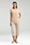 Button Neck Short Sleeve Women's Capry Pjamas Suit - 2