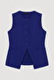 Buttoned V-Cut Sleeveless Vest Sax - 2