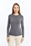 Women's Anthracite Gray Round Neck Long Sleeve Blouse - 5
