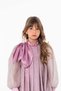Girls' Shoulder Ribbon Detail Ruffled Neckline Striped Sequin Pleated Dusty Rose Dress - 4
