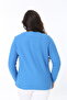 Women's Large Size Blue Seersucker Fabric Zipper Cardigan 65N38868 - 4