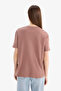 Regular Fit Crew Neck Basic Brown Women's T-Shirt W9584Az/Bn552 - 5