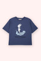 Boy's Print Detailed Short-Sleeved Navy Blue T-Shirt