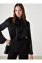Black Tie Neck Satin Women's Blouse - 2