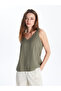 Khaki V-Neck Textured Women's Blouse