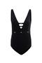 Aquaviva Women's Black Striped Laura V Neck Eyelet Swimsuit
