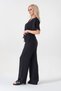 Muslin 100% Natural Cotton Elastic Waist Wide Leg Trousers - Black - 2