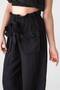 Muslin Fabric 100% Cotton High Waist Front Cargo Pocket Trousers - Black - 6