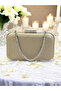 Nude Color Satin Stone Handle Women's Evening Dress Bag - 4