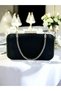 Black Color Satin Platinum Stone Handle Women's Evening Dress Bag Wedding Engagement Graduation - 4