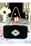 Black Color Satin Stone Handle Women's Evening Dress Bag - 2
