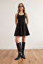 Women's Black U Neck Piece Trend Mini Flared Dress Elb- 19002349 - 2