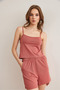 Women's Dusty Rose Top Strap Blouse Bottom Pocket Shorts Pajama Set Pjm-00000021 - 2