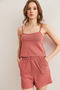 Women's Dusty Rose Top Strap Blouse Bottom Pocket Shorts Pajama Set Pjm-00000021 - 3