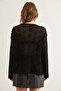 Women's Black Openwork Bowknot Lace Detailed Openwork Cotton Cardigan Hrk-19000346 - 2