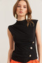 Women's Black Drape Detailed Buttoned Waist Sandy Blouse Blz- 19002880