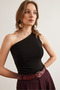 Women's Black Draped Detailed One-Shoulder Soft Touch Flexible Viscose Blouse Blz-19002887 - 5