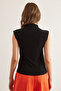 Women's Black Drape Detailed Buttoned Waist Sandy Blouse Blz- 19002880 - 2
