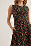 Women's Black Floral Pocketed Flared Dress ELB-19000480 - 7