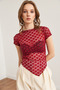 Women's Burgundy Six Asymmetrical Lace Blouse Blz- 19002888 - 8