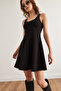 Women's Black U Neck Piece Trend Mini Flared Dress Elb- 19002349 - 5