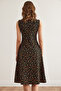Women's Black Floral Pocketed Flared Dress ELB-19000480 - 8