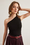 Women's Black Draped Detailed One-Shoulder Soft Touch Flexible Viscose Blouse Blz-19002887 - 2