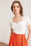 Women's White Collar and Sleeve Cutout Detailed Knitwear Blouse Blz- 19002884 - 3