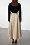 Beige Pleated Maxi Length Woven Skirt Tedaw25Et00000 - 4