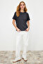 Antrasit %100 Pamuk Basic Bisiklet Yaka Örme T-Shirt TWOSS23TS00000 - 3
