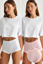 Beyaz-Pembe 2'li Paket Seamless/Dikişsiz Kalpli Boxer Örme Külot THMSS25KU00009