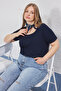 Lacivert Regular Fit Havuz Yaka Büyük Beden T-shirt TBBSS25BF00063 - 6